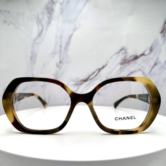 New CHANEL Eyeglasses Brown Gold Chain CC Square Acetate Womens - Picture 2 of 16